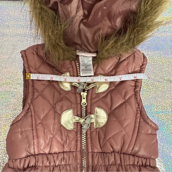 Little Lass Mauve Hooded Puffer Vest 3T Toddler Faux Fur Zipper Quilted - Picture 10 of 14